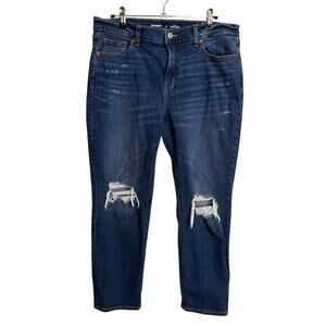 Old Navy Jeans Womens 10 Blue Mid-Rise Boyfriend Straight Distressed Button Fly